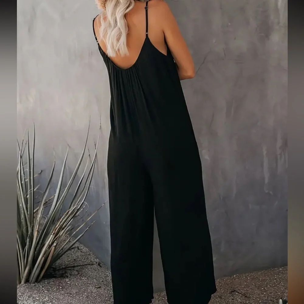 Boutique Black Jumpsuit with Pockets and Adjustable Straps - Picture 2 of 3